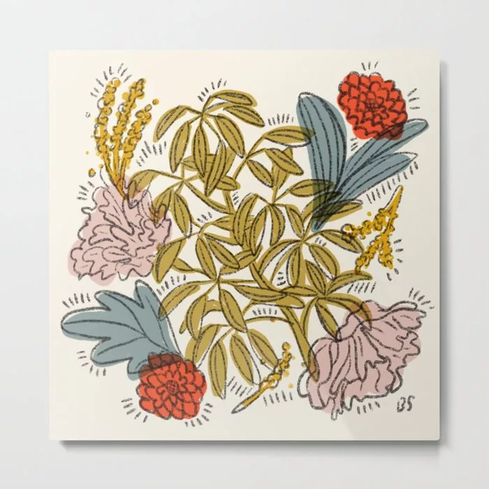 Flowers on a metal print designed by Brooklyn Seibold
